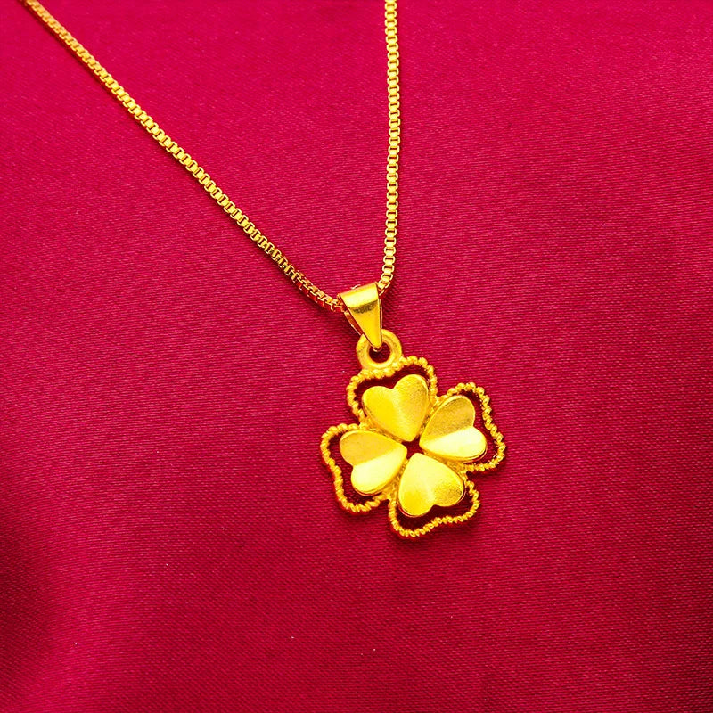 24K Gold Color Flower Pendant Necklaces for Women 18 Inch Water Wave