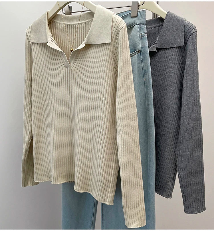 Plus Size Autumn V-Neck Pullover Sweater Tops Women Fashion Loose Pleated Korean Ladies Sweaters Casual Woman Sweater Tops
