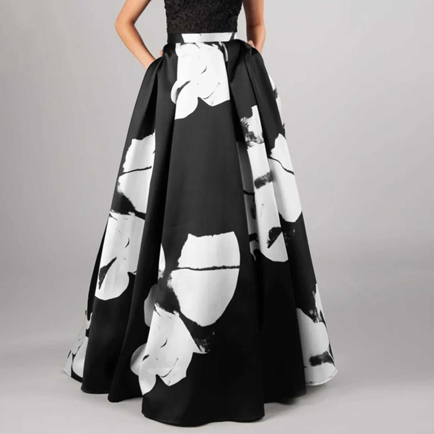 Vintage Floral Print Maxi Skirt High Waist Party Beach Long Skirts Spring Summer Casual Pocket Skirt For Women Elegant Vestidos