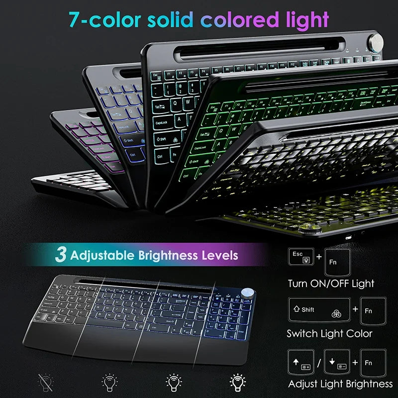 2.4G&Type-C Wireless Keyboard Mouse Combo with Wrist Rest,RGB Backlit,Silent Rechargeable Set for PC,Laptop,Window,Jiggler Mouse