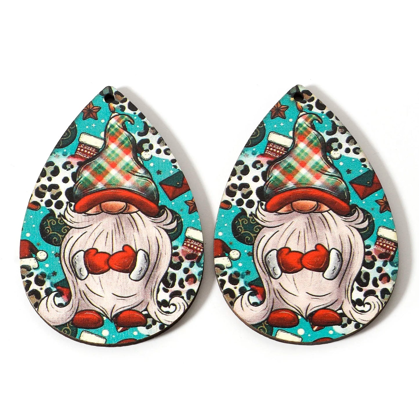 10pcs Multicolor Christmas Wood Pendants Drop Shaped Christmas Tree Snowman Charms DIY Earrings Women Jewelry Gift 5.4cm x 3.7cm