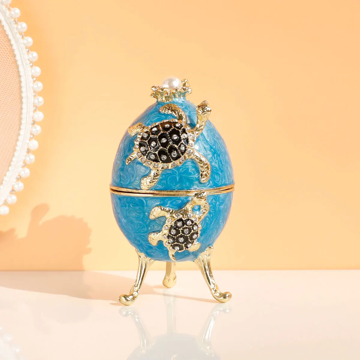 Faberge Egg Style Hand Painted Decorative Trinket Box with Hinged, Classic Ornaments Home Decor, Unique Easter Day Gift