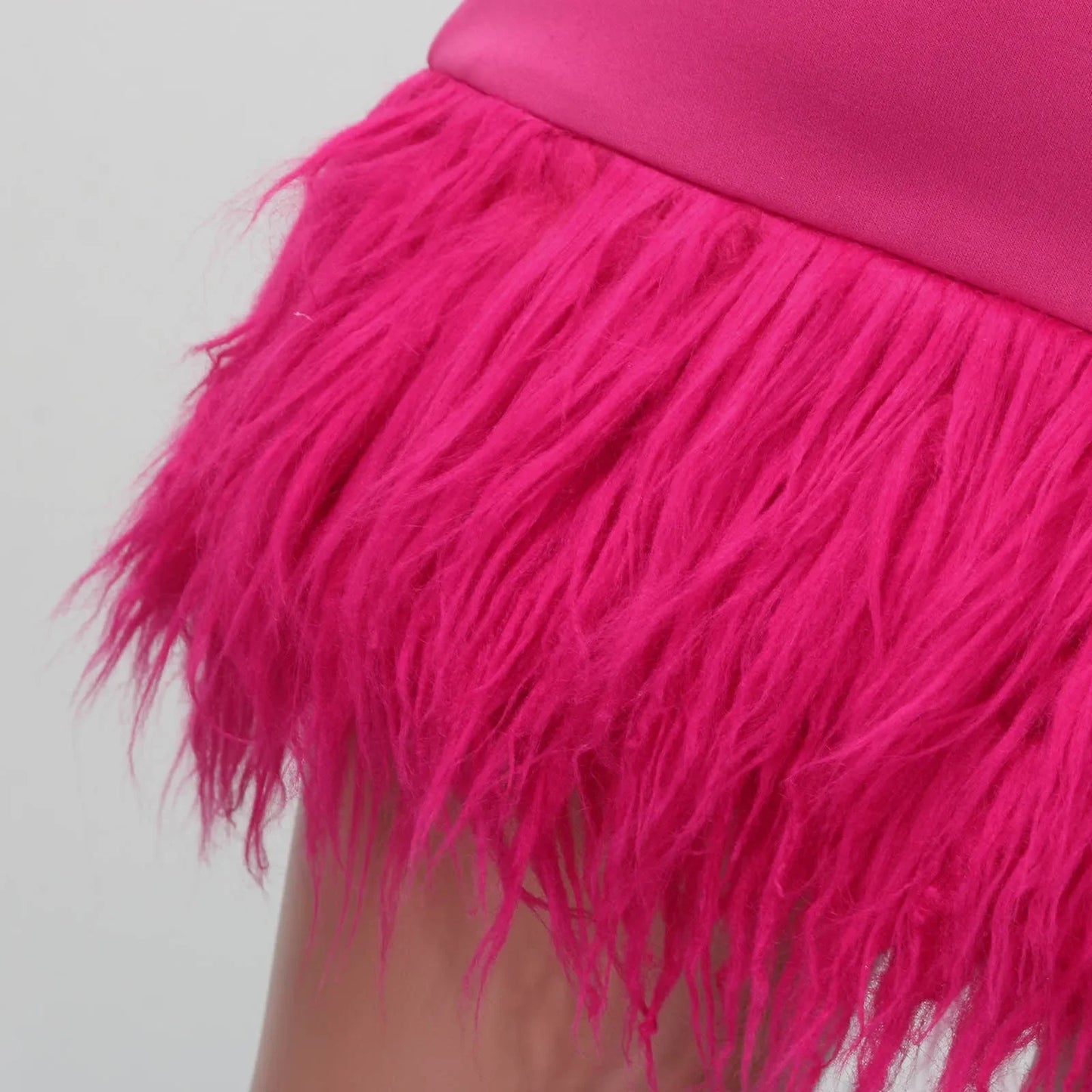 Pink Feather Spliced Skirts for Women 2024 Summer Women's Fashion Feather Tassel Short Skirt High Waist Slim Party Club Skirts