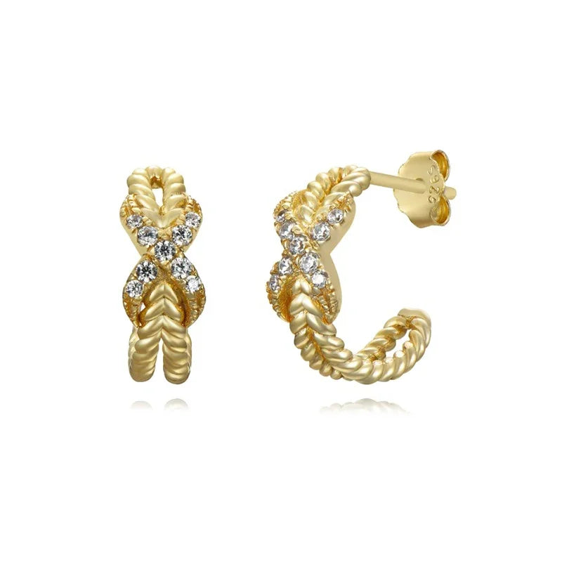 925 Sterling Silver Ear Needle Vintage C Shape Earrings For Women Triple Open Circle Piercing Stud Earrings Fashion Jewelry