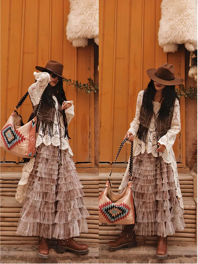 Knitted Beach Bikini Swimsuit Smock Dress Bikini Cover Up Pullover Boho Crochet Blouse Tops Women Tunic Robe Holiday Travel Wear