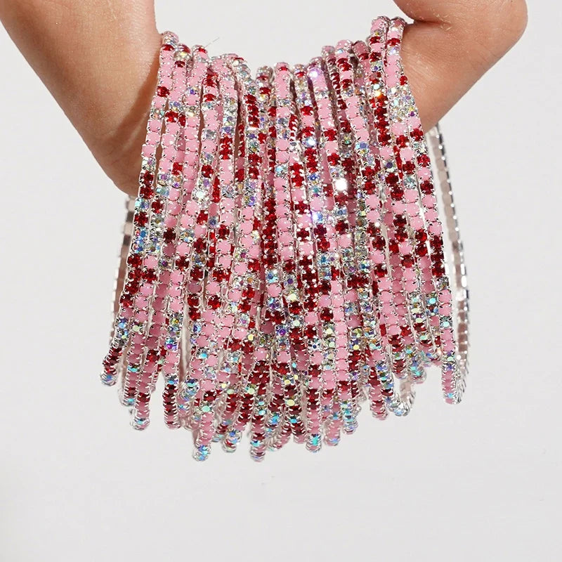 5pcs Fashion Colorful Acrylic Crystal Rhinestone Elastic Bracelet for