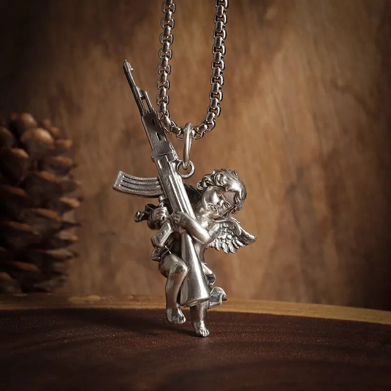 Gothic Wings Grim Reaper Pendant Half Body Skull Necklace Biker Punk Rock Jewelry Halloween Gift
