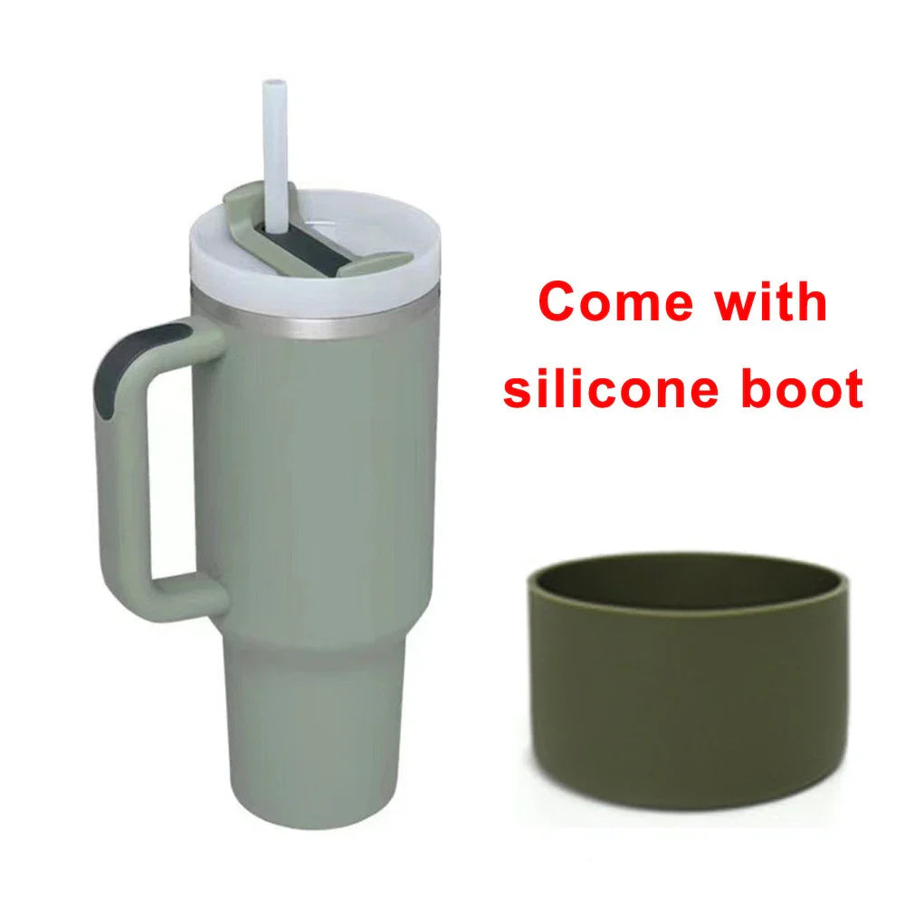 40oz Tumbler with Handle Straw and Silicone Boom Stainless Steel Vacuum Thermos Cup Large Capacity Travel Car Coffee Mug Logo