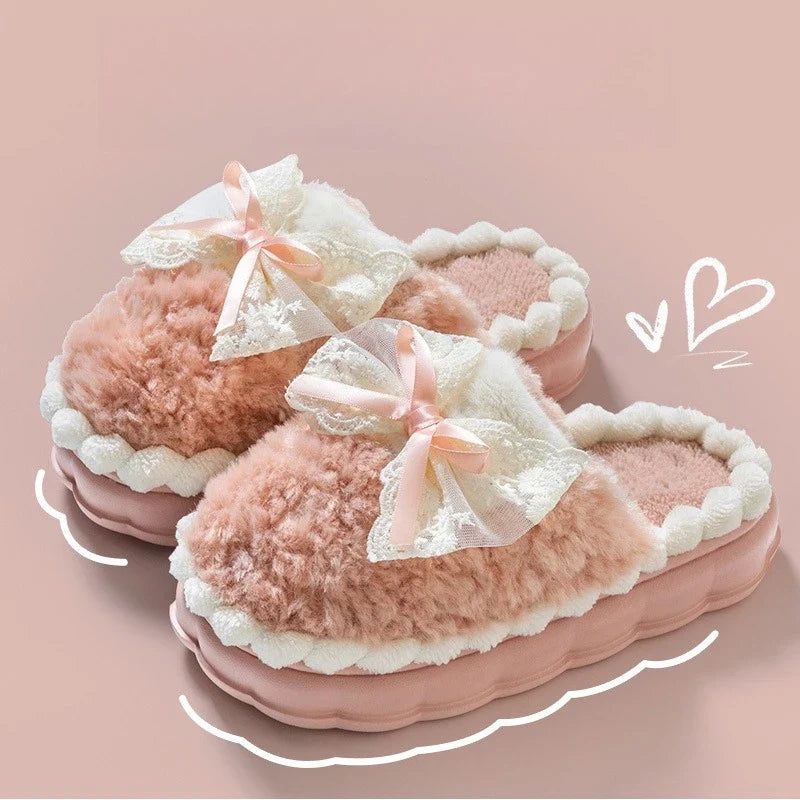 2026 New Women's Plush Slippers - Bow Detail Winter House Shoes, Ultra-Soft Non-Slip Indoor Slippers for Home&Maternity Comfort