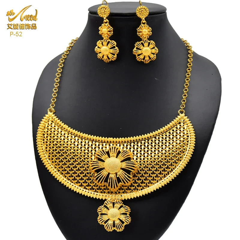 ANIID African 24K Gold Plated Jewelry Sets For Women 2PCS Set