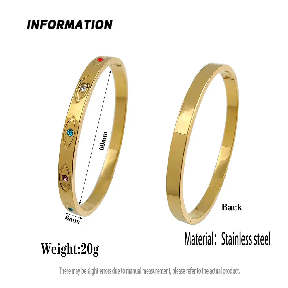 Classic Devil's Eye Stainless Steel Gold Plated Bracelet, High Quality Waterproof Women's Bracelet, Wedding Party Jewelry