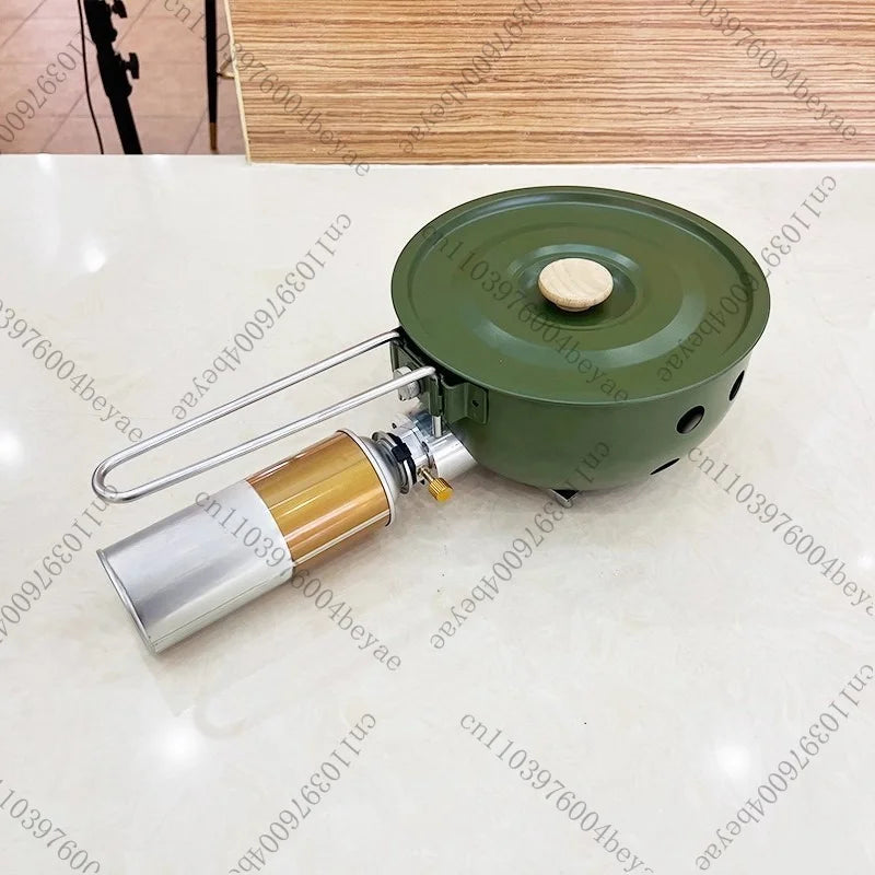 Camping Gas Stove with Non-stick Pan Windproof Portable Camping Picnic Gas Stove for Outdoor Hiking Cooking