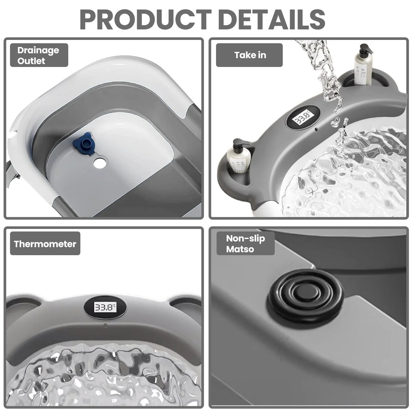 Portable Travel Bathtub, Collapsible Baby Bathtub, with Thermometer &1Soft Floating Cushion, with Drain Hole,For Baby 0-36 Month