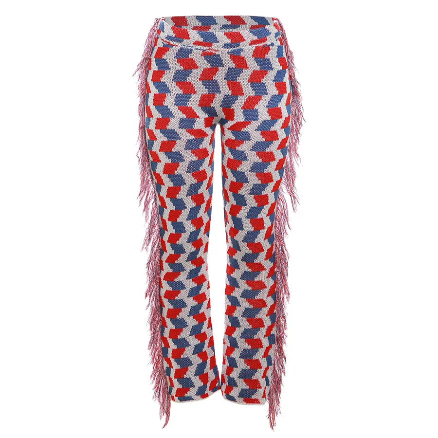 Weird Puss Knit Colorful Plaid Pants Women Fall Trend Skinny Stretch Side Furry Casual Trousers Wild Hipster Streetwear Bottoms