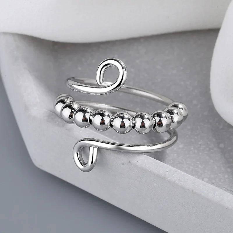 New Fidget Beads Rings for Women Men Rotate Freely Anti-stress Anxiety Ring Worry Stress Relief Jewelry Adjustable Stacking Ring