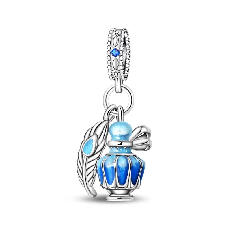 Romantic Pink Crown Perfume Bottle Charms Beads Bracelets Fine Jewelry