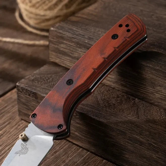 15090 Outdoor Folding Knife Durable 9Cr13Mov Blade, Ergonomic Hybrid G10/Wood Handle Perfect for Hiking Camping & Daily Carry