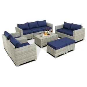 Qoutdoor PE wicker patio furniture rattan sectional loveseat couch set conversation sofa with storage box for balcony lawn a