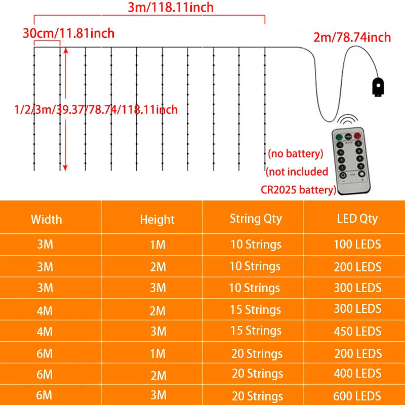 6x3M/3x3m Curtain Garland on The Window USB Power Fairy Lights Festoon with Remote New Year Garland Led Lights Christmas Decor