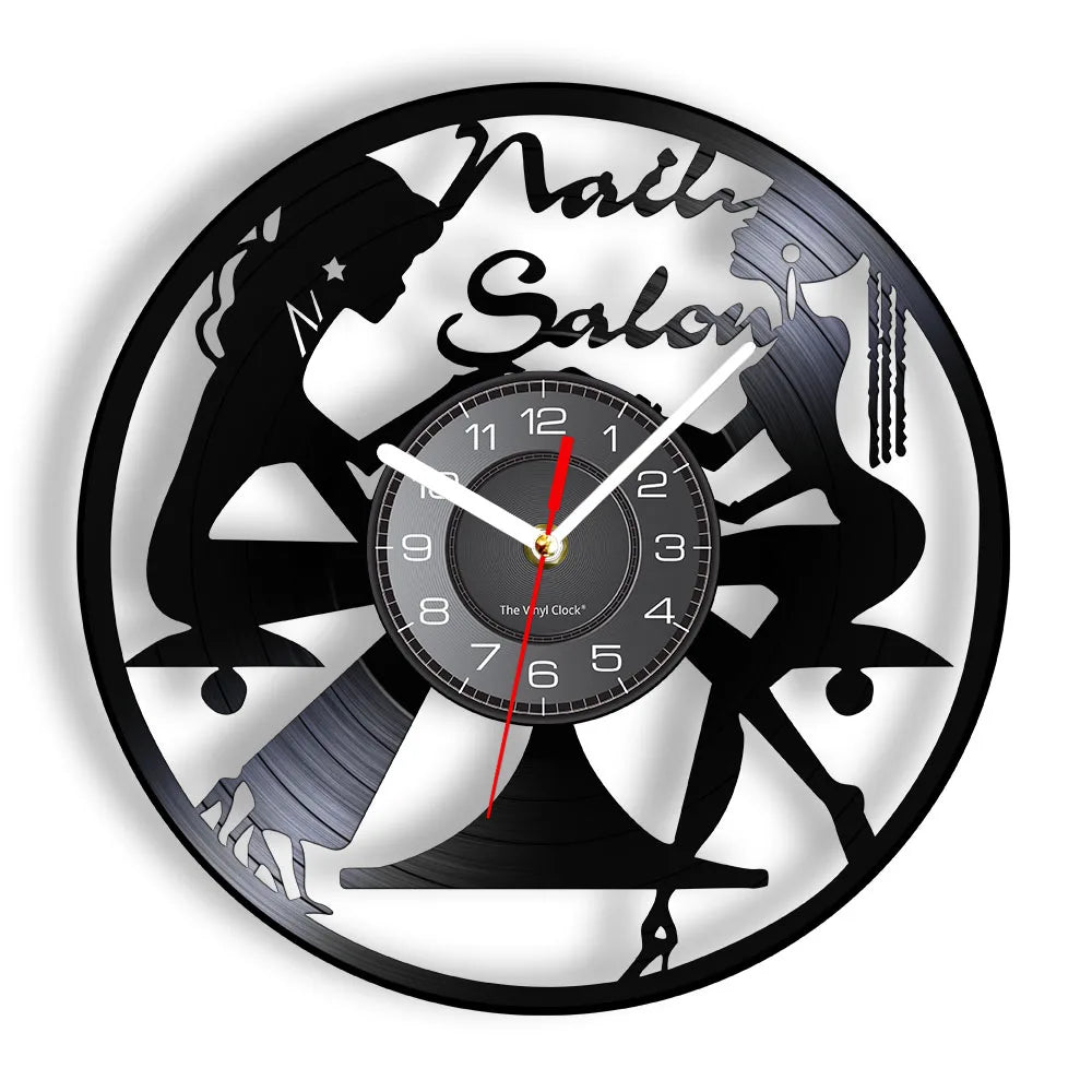 Manicure Design Wall Clock Fashion Beauty Store Wall Art Salon Vinyl Record Wall Clock Beauty Home Decor Gift For Her