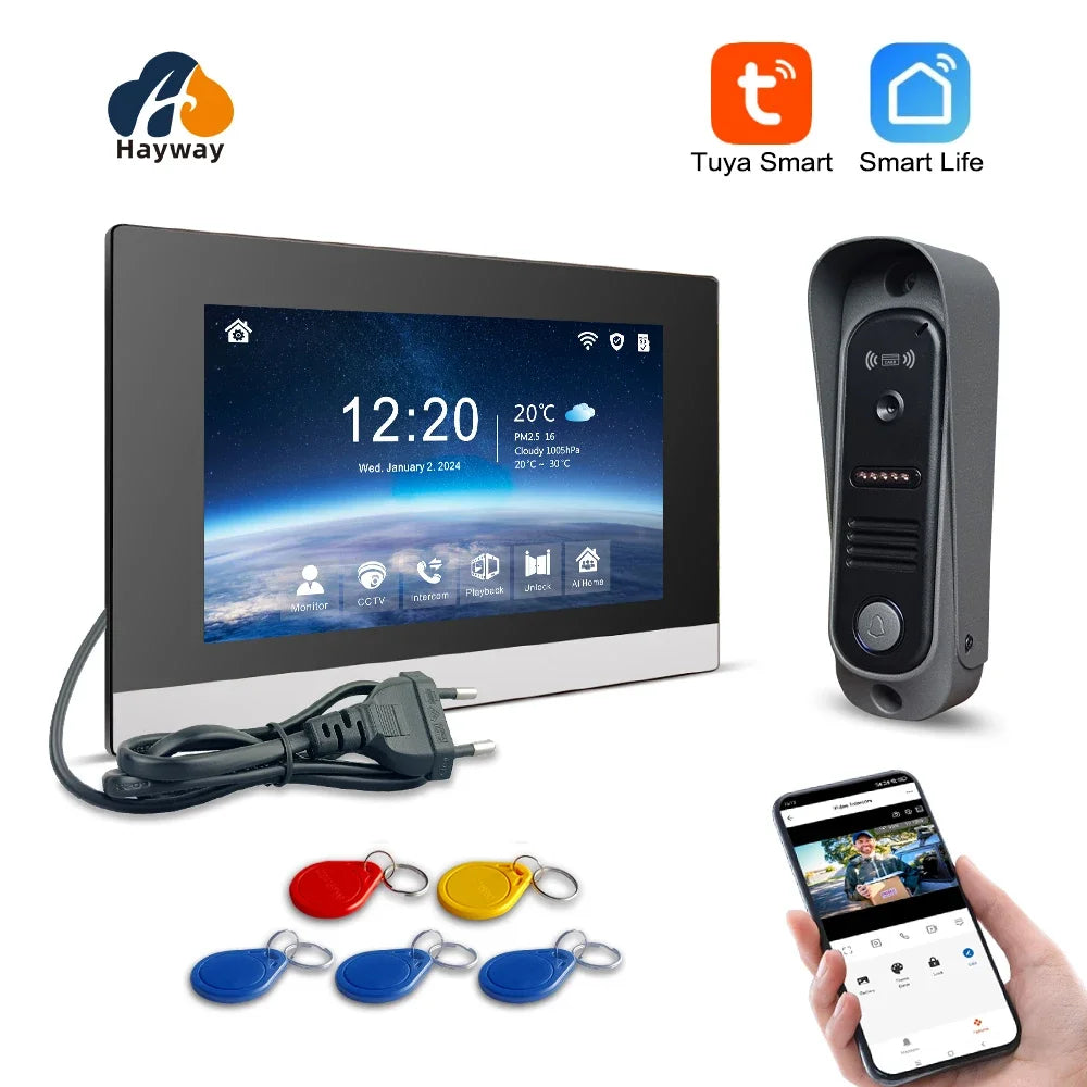 1080P Home Intercom System, 7" IPS FHD Screen and Metal Shell Doorbell, Mobile Detection, Image Storage, TUYA Wireless Doorbell