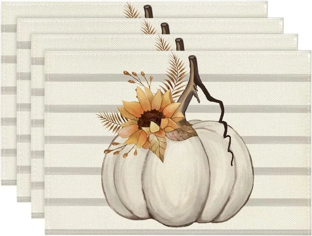 4PCS Thanksgiving Day Table Placemats 30*45cm Linen Autumn Pumpkin Maple Leaf Printed Dining Table Mat Festive Table Decoration