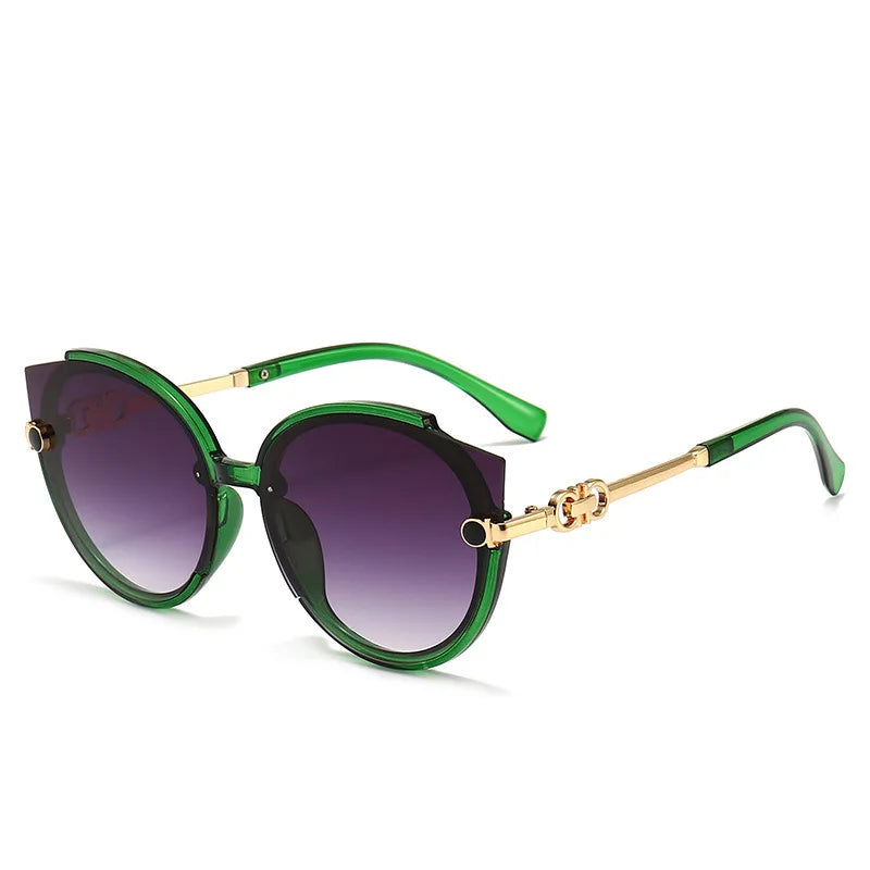 2024 New Vintage Cat Eye Round Sunglasses Women's Korean Version Metal Rimless Gradient Sun Glasses Luxury Shades UV400