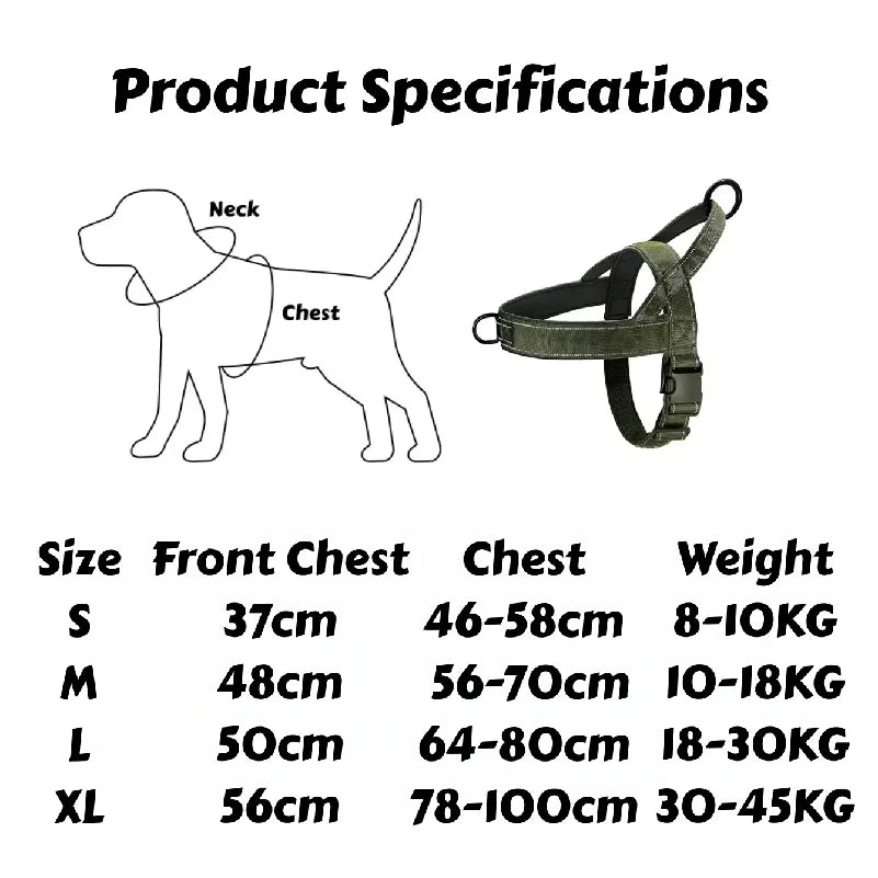 Tactical No-Pull Dog Harness for Large Breed: Heavy-Duty Vest with Reflective Strip, Adjustable & Padded for Control and Pullers