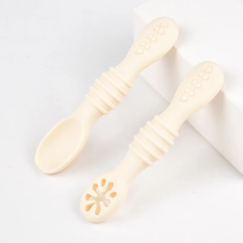 Baby Silicone Grinding Training Spoon Baby Feeding Complementary Food Rice Paste Double Headed Soft Spoon Sticky Licking Rod