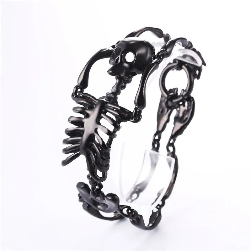 U7 Stainless Steel Gothic Skull Bracelet for Men Steampunk Heavy Skeleton Wristband Chains Halloween Party Accessories