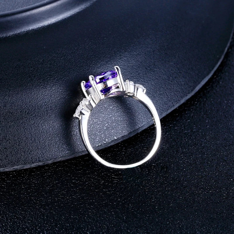 Women's Jewelry Silver Color Ring AAAAA Mysterious Purple Zircon Oval Ring Wedding Jewelry Party Gift