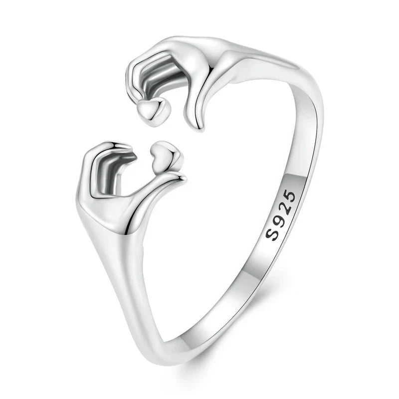 WOSTU Real 925 Sterling Silver Romantic Hand Heart Rings For Women Palm Love Couple Wedding Rings Valentine's Day Jewelry Gift