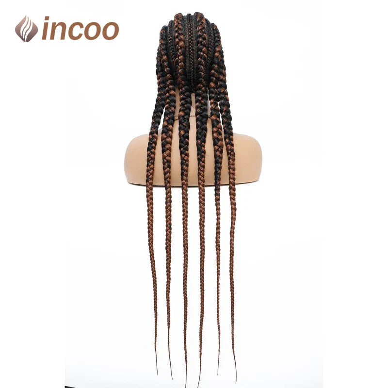 36 Inches Cornrows Braided Wigs Synthetic Full Lace Wig For Black Women Jumbo Braided Wigs Lace Frontal Faux Locs Box Braids Wig