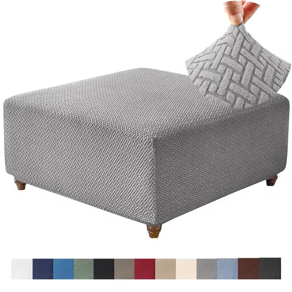 T-Shape Jacquard Square Stool Cover Ottoman Stool Cover Elastic Sofa Footrest Slipcovers for Living Room Office Home Decor