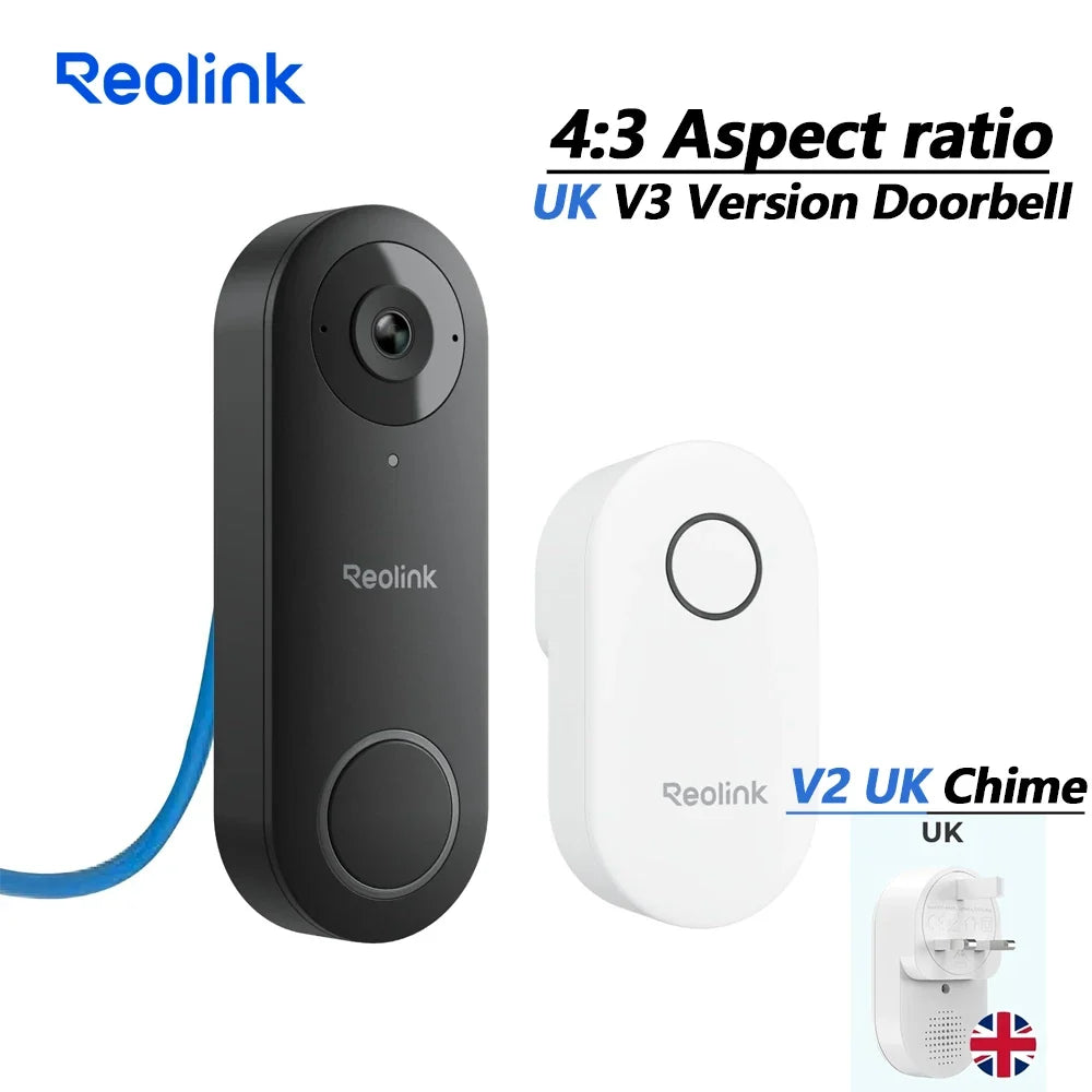 REOLINK 2K+ PoE Video Doorbell 2-Way Talk 4:3 Aspect Ratio Smart Home Video Intercom Wired Door Bell with Chime(EU&UK Optional)