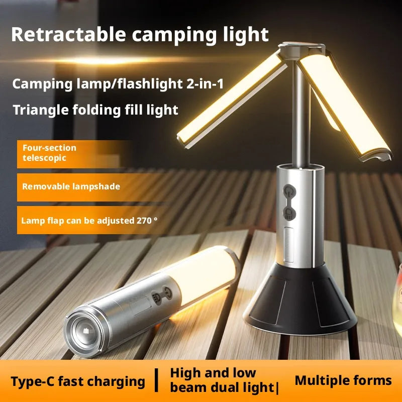 Outdoor Camping Ultra Long Endurance Triangle Stacked Light Telescopic Lighting Multifunctional Camping Site Atmosphere Lamp