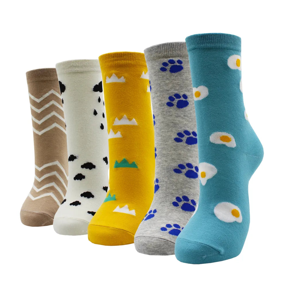5 Pairs Fashion Colorful Kawaii Cute Cartoon Cotton Women Socks Harajuku Korean Halloween Cat Dog Owl Duck Fox Girl Socks