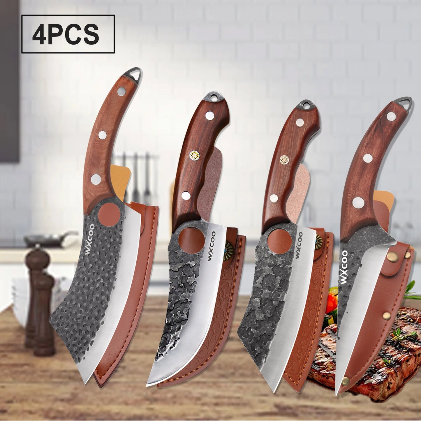 Professional Kitchen Forged Knife BBQ Cooking Chef Knives Wooden Handle Meat Cleaver Fruit Cutter Boning Knife Kitchen Supplies