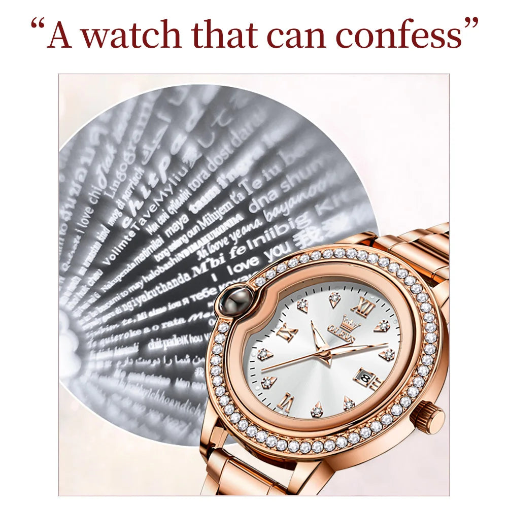 OLEVS 5588 Original Certification Women's Watches Love Expressing Watch Quartz Watch for Lady's Waterproof Date Dress Wristwatch