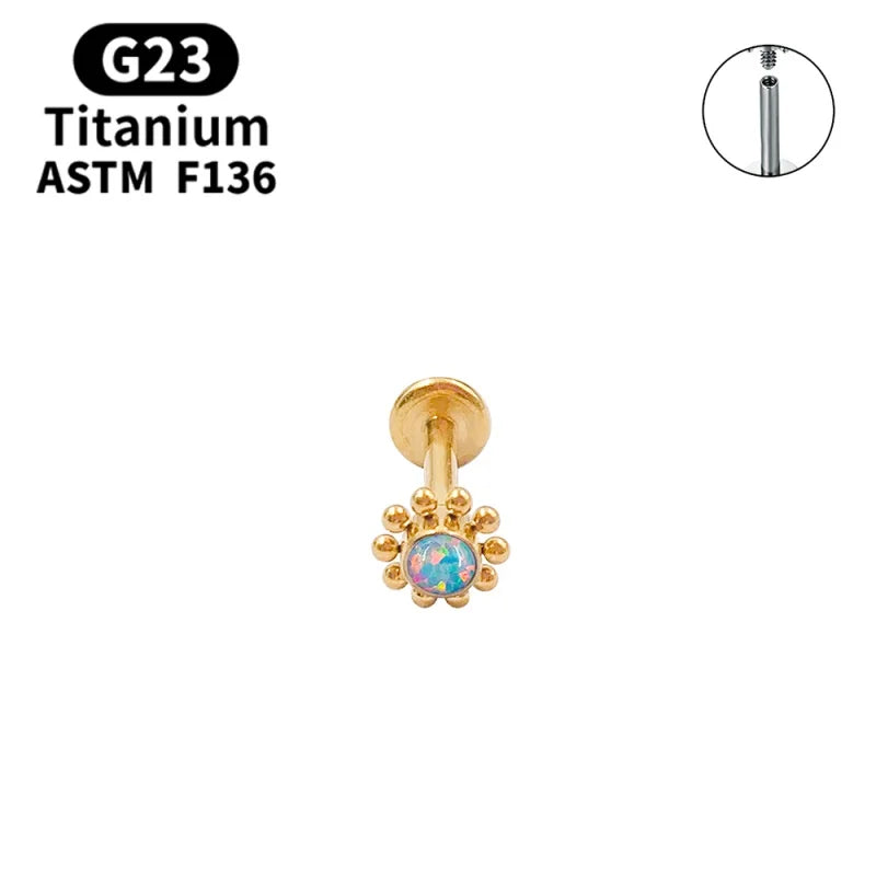 G23 Titanium Lip Labret Nose ASTM-F136 Piercing Body Jewelry Opal Zircon Internally Threaded Earring Helix Tragus Cartilage Ear
