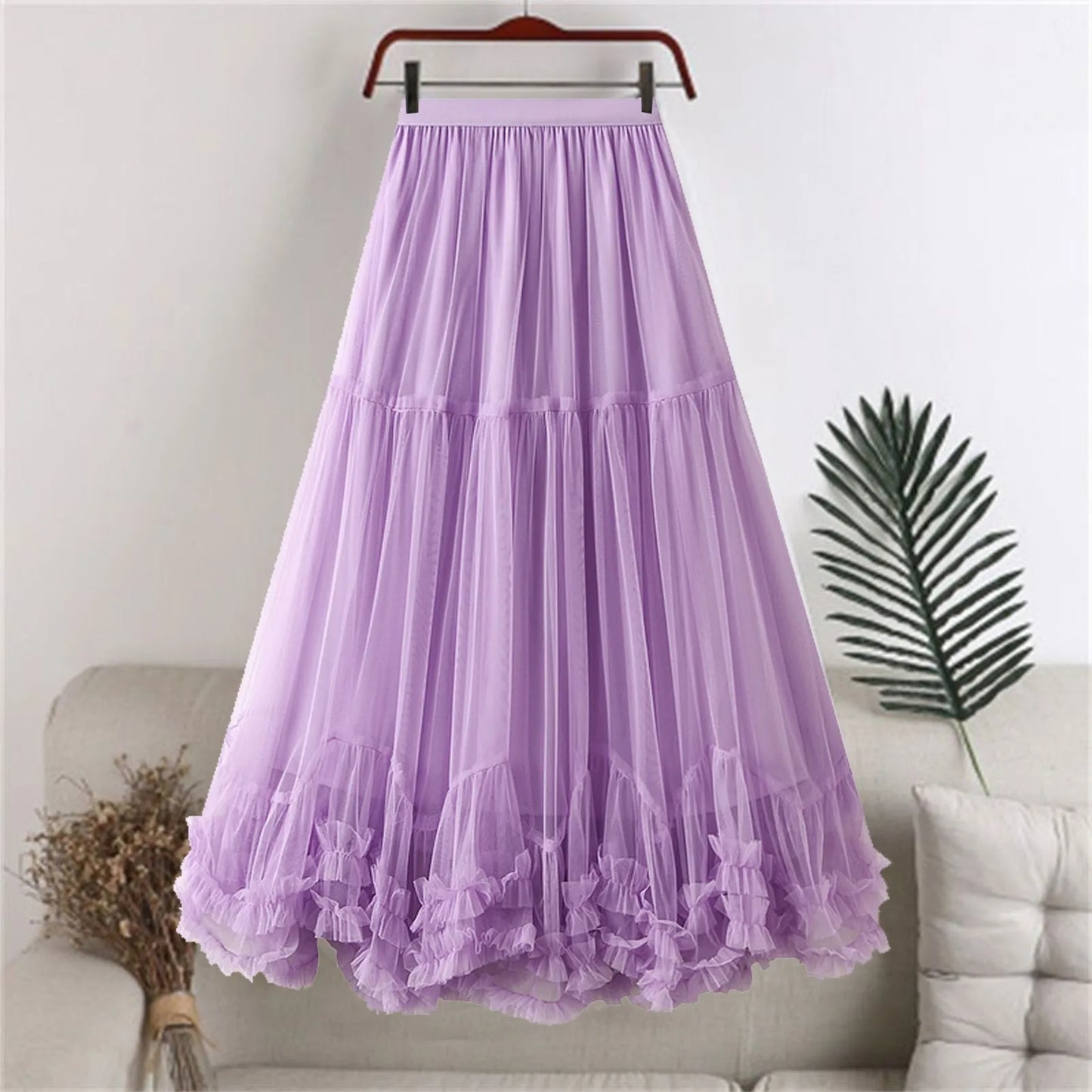 Women's Tutu Skirt Fairy Elastic Waist Large Swing Tulle Skirt Festival Mesh Ballet Dancing Clothes Ruffled Layer Long Skirt