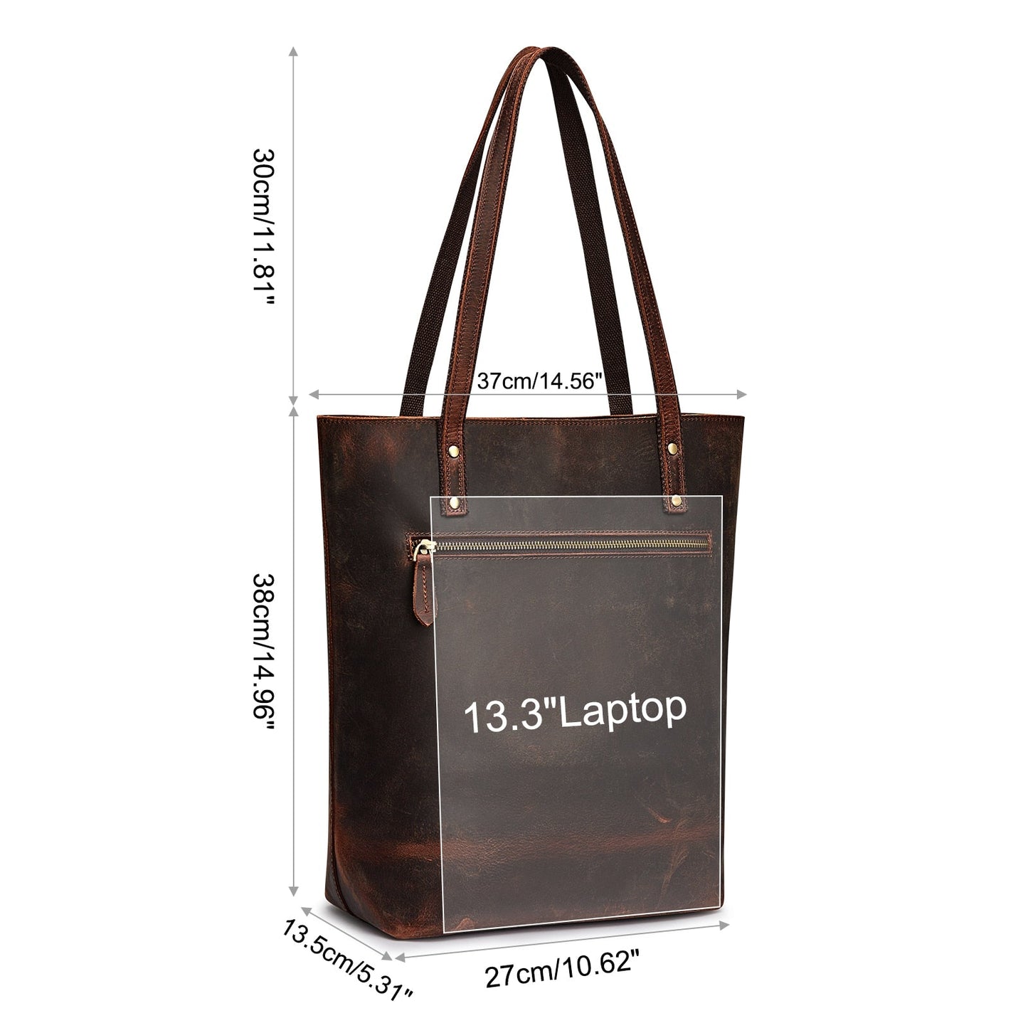 S-ZONE Women Vintage Genuine Leather Tote Bag Large Shoulder Purse Work Handbag