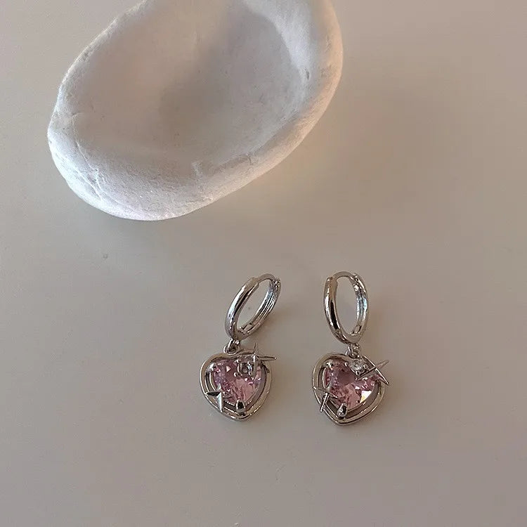 Gothic Red Binding Heart Earring for Women Crystal Thorns Love Open Ring Goth Irregular Layered Stone Aesthetic Y2K Jewelry