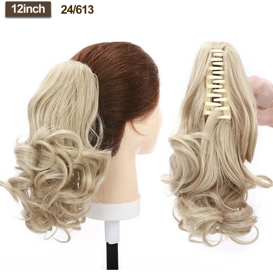 BENEHAIR Fake Ponytail Claw On Ponytail Long Wavy Clip In Hair Extension Hair Synthetic Hairpiece For Women Pony Tail Fake Hair