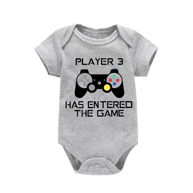 PLAYER 3 Newborn Romper Casual Short Sleeves Baby Boy Clothes Bodysuits Cartoon Graphic Toddler Girls Jumpsuits