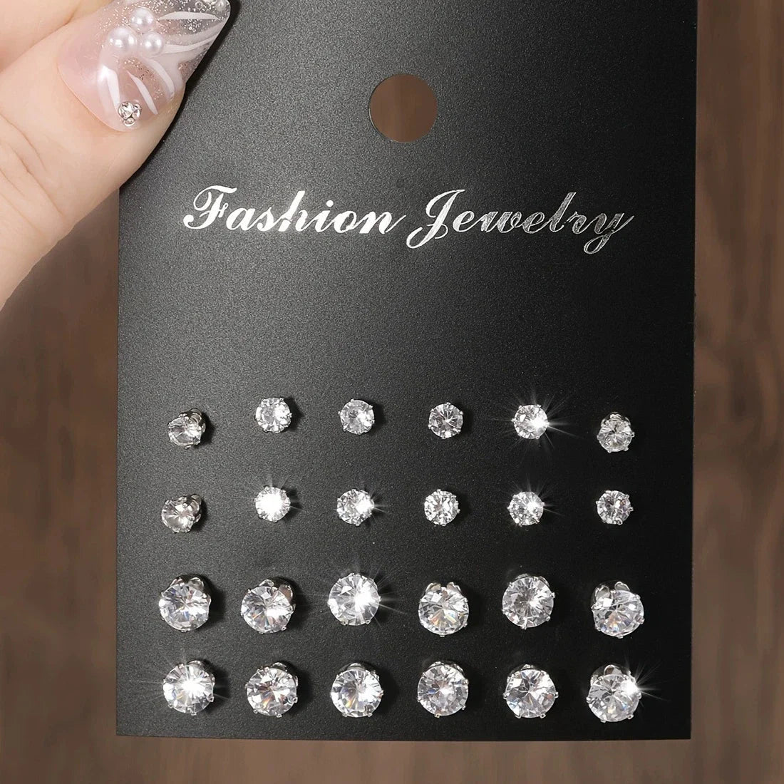 New 12 Pair Pack White Shiny Wedding Stud Earrings Set For Women Men Crystal Rhinestone Earrings Party Jewelry Accessories Gifts