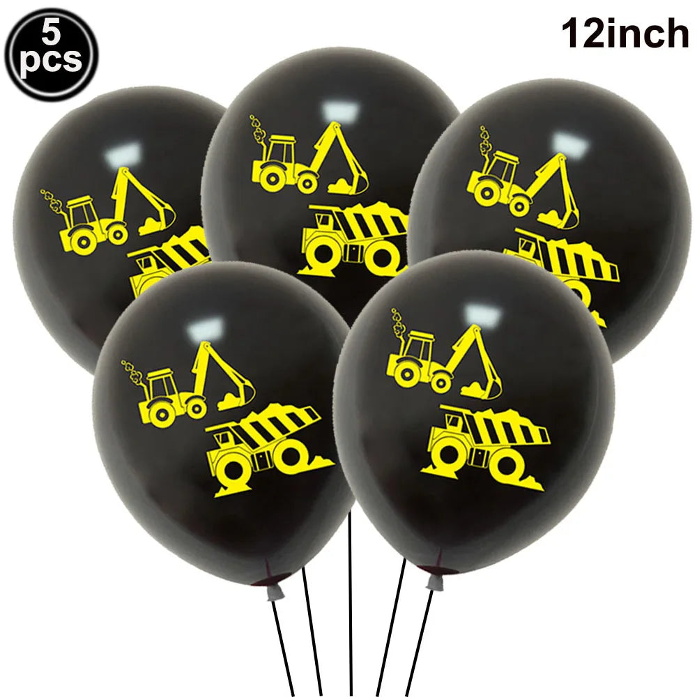 5pcs Construction Themed Balloon Carton Vehicle Balloon Excavator Forklift Crane Balloons for Boy's Construction Birthday Party