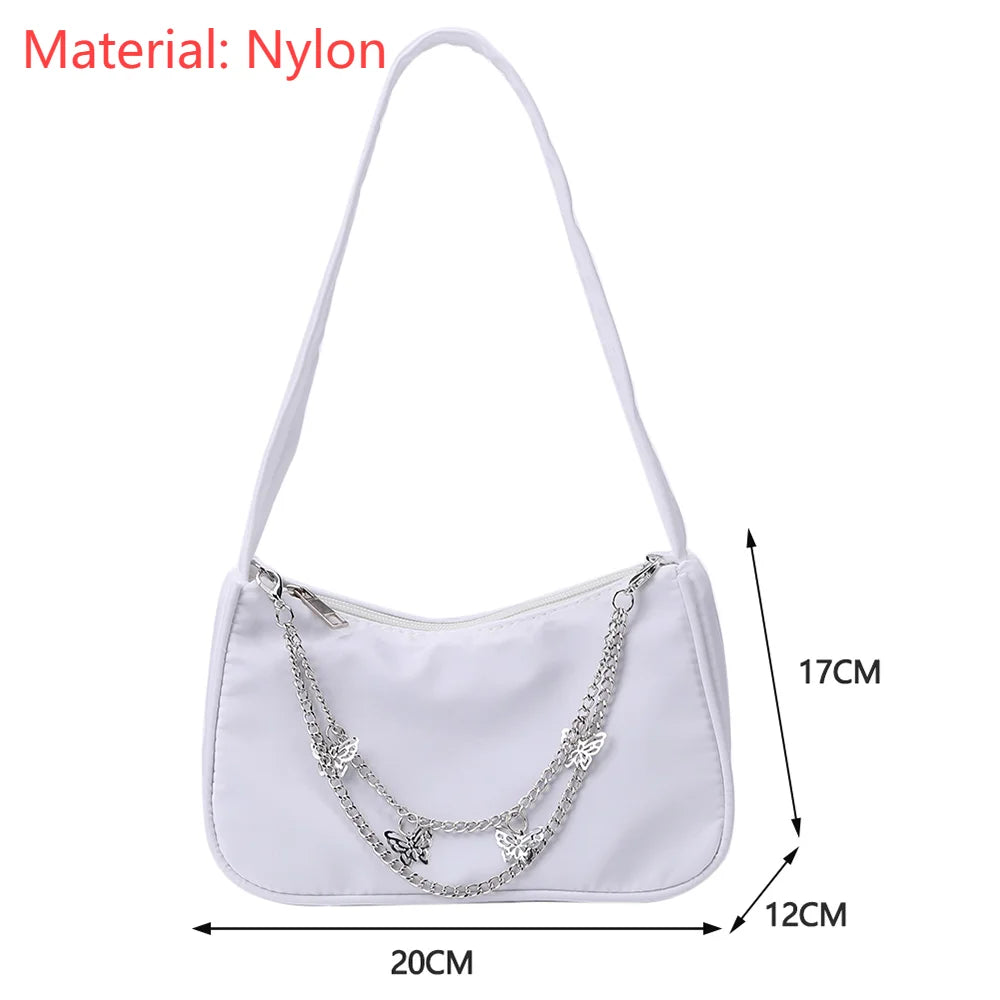 Retro Butterfly Chain Underarm Bag Women‘s Fashion Solid Color Shopping Shoulder Bag Travel Casual Small Handbags for Women