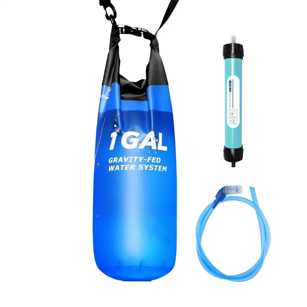 Camping Gravitys Water Bag With Water Filter And Hose Folding Water Filter Straw Water Bag Filtering Bucket Bag Survival Gear