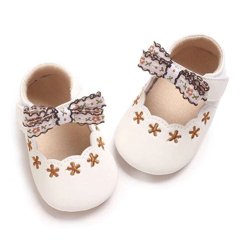 0-1Year Baby Shoes Infant Pre-Walker Shoes Girls Princess Bow Shoes Cute Breathable Flower Soft Sole Casual Sports Footwear
